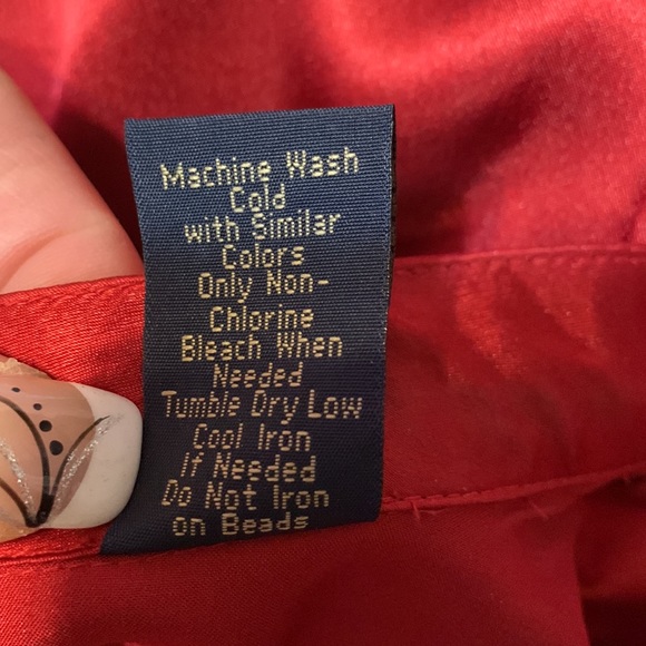 Laura Scott Red Wine Satin Embroidered Detail Blouse Top - Picture 10 of 10